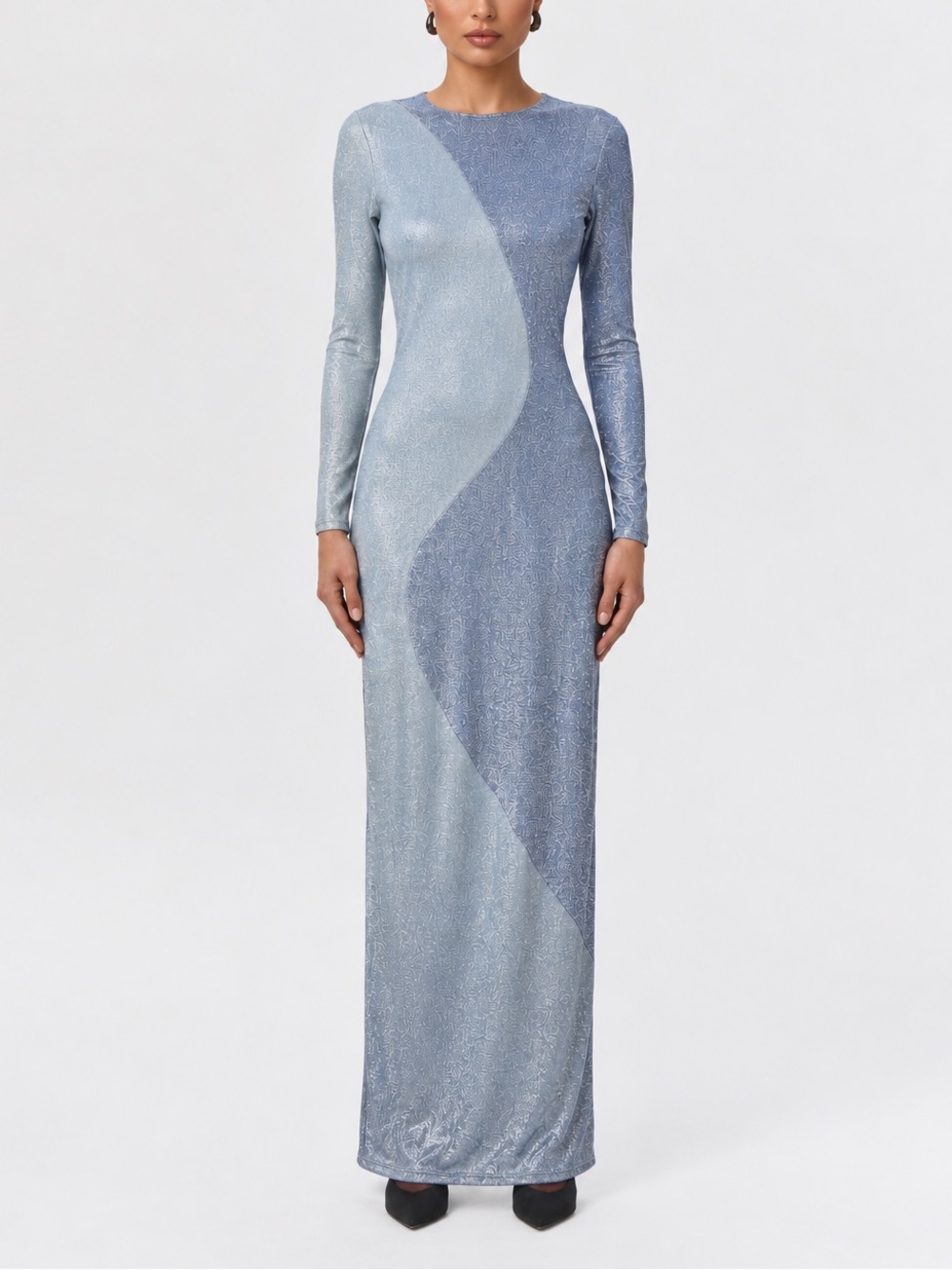 Naked Wardrobe Metallic Long Sleeve Shimmer Metallic Maxi Dress